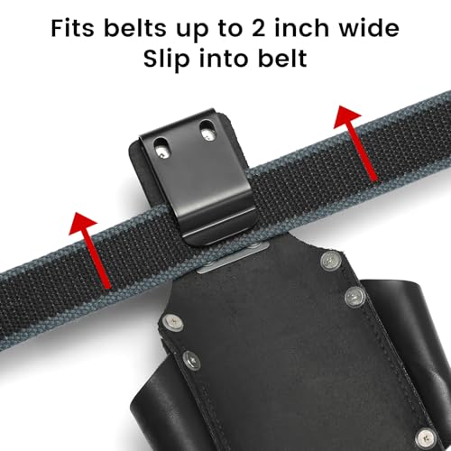 Small Leather Tool Pouch - 6-in-1 Heavy Top Grain Leather Small Tool Pouch with a Steel Hammer Loop,Hammer Holder Reinforced Heavy Duty Rivets - Fits Belts up to 2.5"