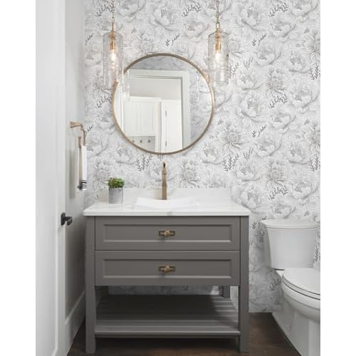 GloryTik Floral Peel and Stick Wallpaper Boho Grey and White Contact Paper Modern Self Adhesive Removable Wall Paper for Bedroom Bathroom Cabinets Renter Friendly Wallpaper Vinyl Roll 17.3" X 197"