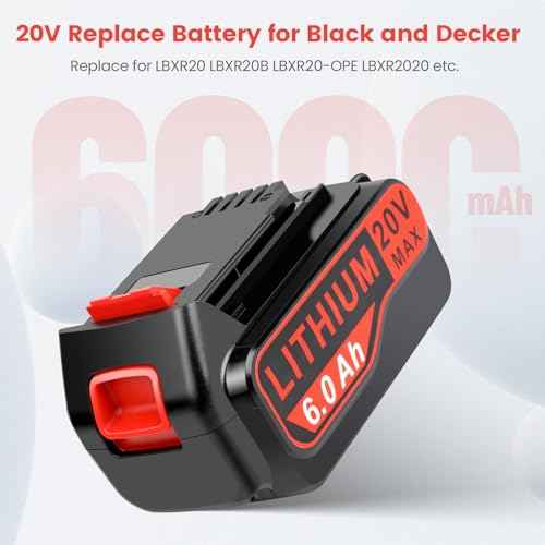20V Max 6000mAh Replace High-Capacity Battery for Black and Decker 20V Lithium Battery, Compatible with Black & Decker 20 Volt LBXR20 LBXR2020 & Power Tools Weed Eater, Drill, Leaf Blower