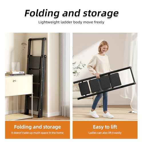 4 Step Ladder,Folding Step Stool with Widen Anti-Slip Pedals,Sturdy Carbon Steel Ladder,Convenient Handrail Heavy Duty Step Stool of 330lbs Capacity Step Stools for Adults Kitchen +1