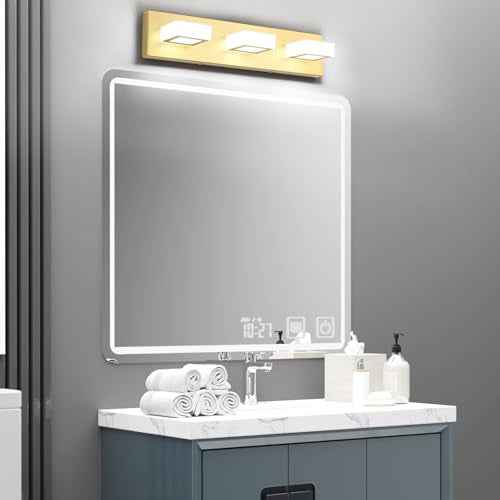 Ralbay Gold Bathroom Vanity Lights 3 Lights LED Modern Gold Vanity Lights Over Mirror Fixture Acrylic Gold Vanity Wall Light (White Light 6000K)