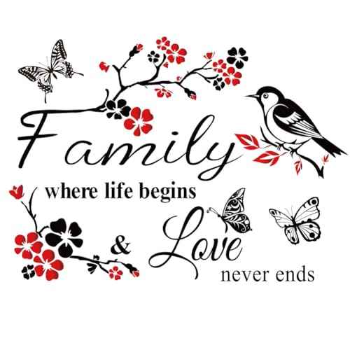 Datesno Family is Everything - Red Wall Decor Sticker Letter Print Vinyl Wall Art Decal Removable Wall Stickers Quotes Art Mural Home Decor for Living Room Dining Room Kitchen