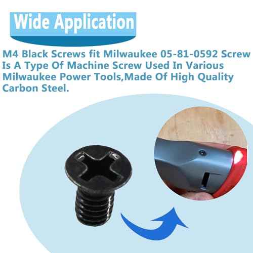 05-81-0592 M4 x 6mm Flat Head Machine Screw for Milwauke 2557-20 M12 Fuel 3/8" Ratchet,M4-0.70 x 6mm-10.9,T-10 Torx-4Pcs (8 Pcs Black)
