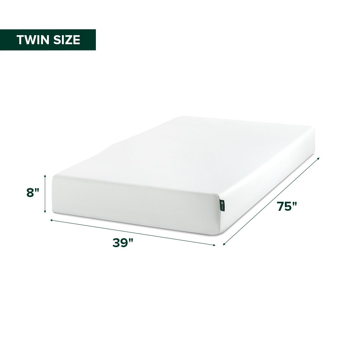 Zinus Green Tea Memory Foam Mattress 8 Inch, Pressure-Relieving Comfort & Full-Body Support, Naturally Fresh, Medium Firm Feel, CertiPUR-US & Oeko-TEX Certified Safe Materials, Twin