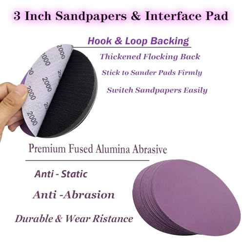 3 Inch 1000 Grit Wet Dry Sandpaper, 50pcs Sanding Disc, Hook and Loop Premium Aluminum Oxide Sand Paper for Metal, Wood, Auto