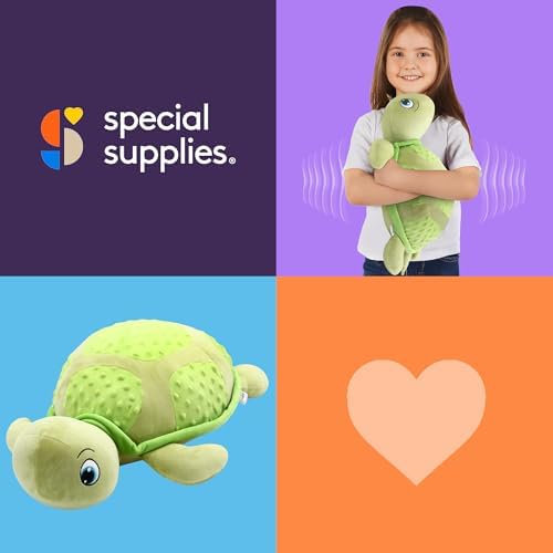 Special Supplies Vibrating Pillow Sensory Pressure Activated Calm for Kids and Adults, Plush Minky Soft Cover-Textured Therapy Stimulation Bumps 3 Vibration Modes, Music & Voice Recording (Turtle)