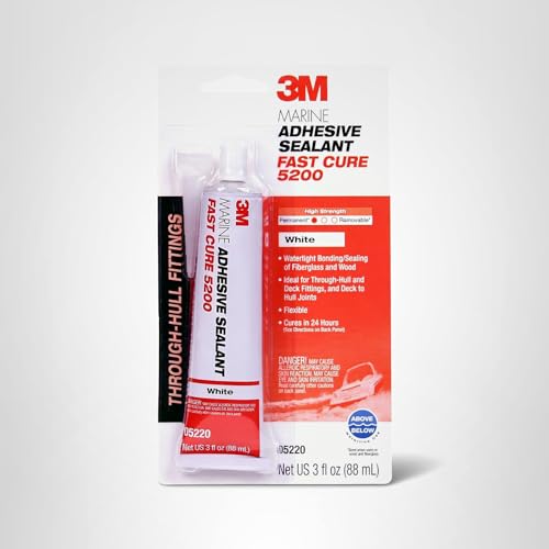 3M Marine Adhesive Sealant Fast Cure 5200 (05220) Permanent Bonding and Sealing for Boats and RVs Above and Below the Waterline Waterproof Repair, White, 3 fl oz Tube