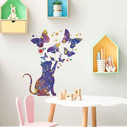 Wall Stickers, Cat and Butterflies Pattern Decal for Door Windows