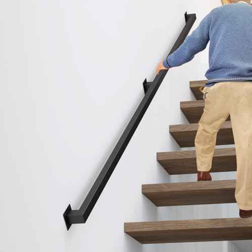 4FT Stair Railings Indoor, Black Iron Railings for Stairs, Industrial Handrail Wall Mounted, Hand Railing for Stairs Indoor 500lbs Load Capacity, Sturdy Stair Railing for Loft Porch Deck, 2 Sections