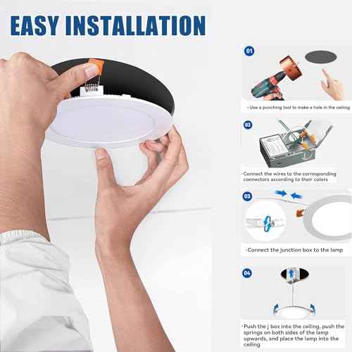 12-Pack 6 Inch LED Recessed Lights 6500K Daylight Ultra-Thin Canless Wafer Downlight with Junction Box, 12W 1050LM Ceiling Lights for Kitchen Living Room Hallway Office&FCC