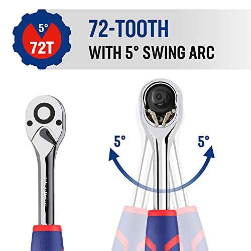 WORKPRO 1/4-Inch Drive Ratchet Wrench, 72-Tooth Reversible Ratchet, Quick-Release 1/4 Drive Ratchet Handle, CR-MO Head, Chrome Plated Finish