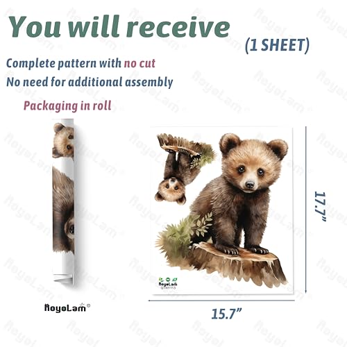 Lifelike Bear Standing on Tree Stump Wall Stickers for Nursery Little Bear Animal Wall Decal Stickers Peel and Stick Wall Art Home Decor Wall Stickers for Living Room Bedroom Classroom