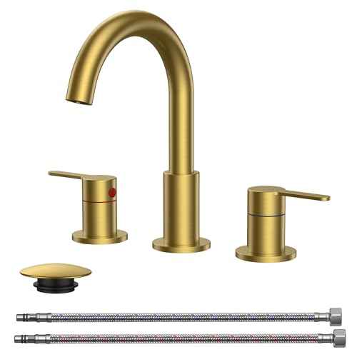 8 Inch 3 Hole Bathroom Faucets Brushed Gold, Widespread Vanity Faucet with Aerator, 360¡Æ Swivel High Arc Spout, Spot-Free Finish, cUPC NSF Certified, CEC & DOE Compliant, 2 Handle Sink Faucet