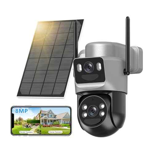 4K Solar Security Cameras Wireless Outdoor Battery Powered, 5GHz & 2.4GHz Dual Lens Bullet & 360¡ÆPTZ Linkage Outdoor Security Camera with Solar Panel, 8X Digital Zoom Color Night Vision (Silver)