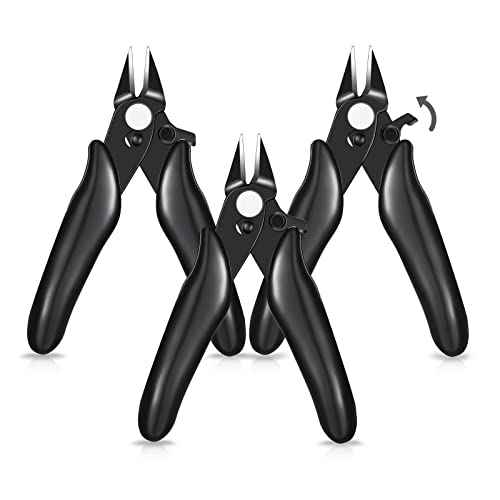 3 Packs 3. 5 Inch Wire Cutters Mini Soft Wire Snips Nippers Micro Cutter with Lock Flush Diagonal Cutting Pliers Small Flush Cut Pliers Jewelers Tools for Electronic(Black)
