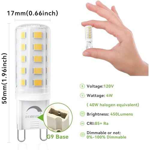 TJOY 24 Pack Dimmable G9 LED Bulb 4W Equivalent 40 Watt, Daylight White 6000K, T4 G9 Bi-pin Base Halogen Replacement, G 9 Socket Light Bulb for Chandelier Wall Sconce, 120V No Flicker, 450LM