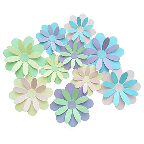 Giant 3D Pastel Flower with Stickers (10"-7.5") Paper Flower Wall Stickers Room Decor Kids Nursery Classroom Wedding Backdrop Pack of 10