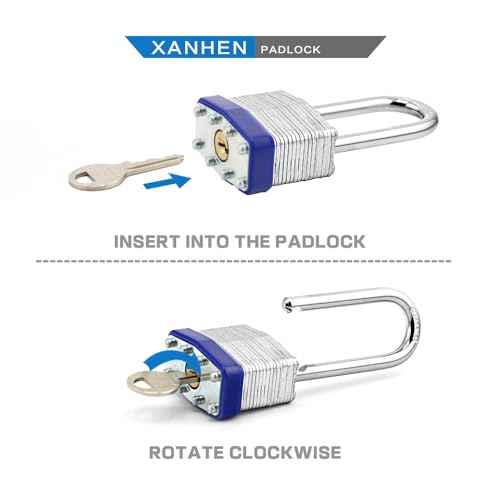 Lock Outdoor Padlocks, Key Lock, Padlocks with Same Key - Laminated Steel Keyed Padlocks with Long Shackle, 6 Pack, for Hasp Latch, Sheds, Fences, Storage Locker, School, Gym