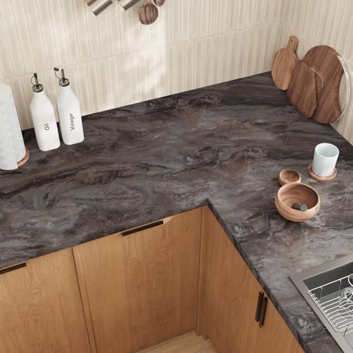 CRE8TIVE Matte Brown Marble Contact Paper for Countertops Waterproof Peel and Stick Slate Marble Wallpaper for Kitchen Countertop Contact Paper 12"x80" Adhesive Vinyl Wrap for Bathroom Desks Furniture
