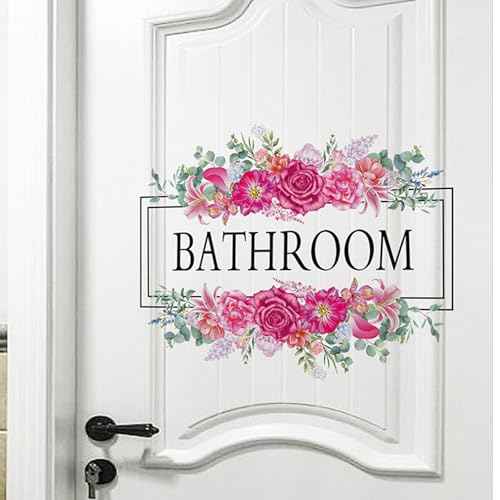 2 Pcs Bathroom Signs Wall Decals Stickers Decor Beautiful Flower Stickers Wall Decals Peel and Stick DIY Removable Wash Room Door Decor