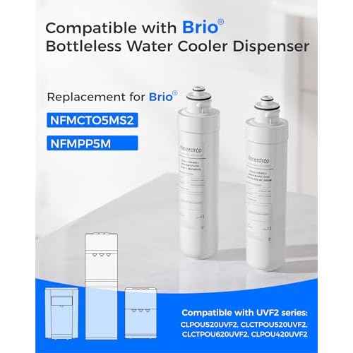 Waterdrop W282 Water Filter Replacement for Brio¢ç NFMCTO5MS2 and NFMPP5M, Compatible with The UVF2 Series Models of Brio¢ç Bottleless Water Cooler Dispensers, 1500 Gallons, Leak-free, 2 Counts