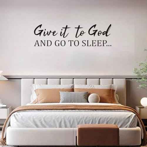 PLIGREAT Give it to God Quotes Wall Decals Go to Sleep Wall Stickers Vinyl Art Murals Motivational Peel and Stick Art Decal for Bedroom Living Room Home Decor DIY Background Decoration