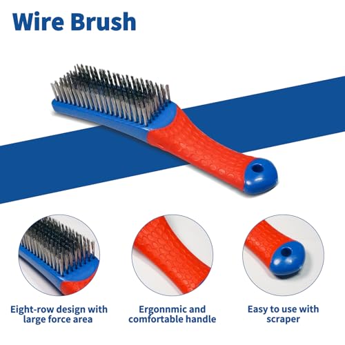 4 PCS Heavy-Duty Wire Brush Set, Heavy Stainless Steel Wire Scratch Brush, with Ergonomic Silicone Covered Handle, for Rust, Dirt, Deep Cleaning Rust and Paint