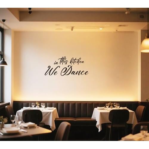 Funny Kitchen Quotes Vinyl Wall Decal,in This Kitchen We Dance Humor Removable Wall Sticker for Dining Room Kitchenware Restaurant Coffee Shop Station Farmhouse Decor