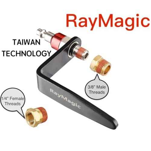 RayMagic Steel Pneumatic Tool Rafter Hook Hanger, Lightweight, Durable,Reusable Metal Organaizer Adjustable Easy Install Hooks With 1/4" Air Tool Swivel Fitting, for Air Nailer, 5-Piece Brass Fitting