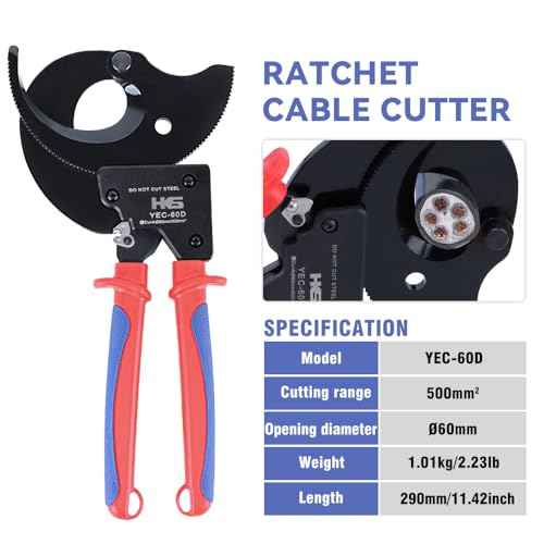 HKS Ratchet Cable Wire Cutter Heavy Duty for Cutting Electrical Aluminum Copper and Multi-core Cables up to 500mm©÷ (AWG 1000MCM) YEC-60D