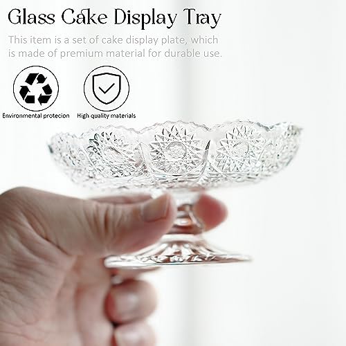 kanpura Set of 6 Glass Cake Plate Dessert Stand,Crystal Cupcake Plate Server for Chocolate, Dessert, Fruit Clear Small Cake Stand for Christmas, Birthday, Baby Shower Party
