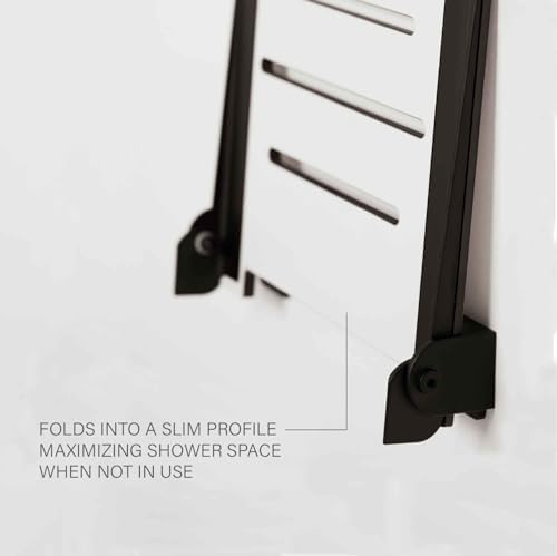 Seachrome 18 inch Silhouette Slimline Folding Wall Mount Shower Bench Seat, White Seat with Matte Black Frame