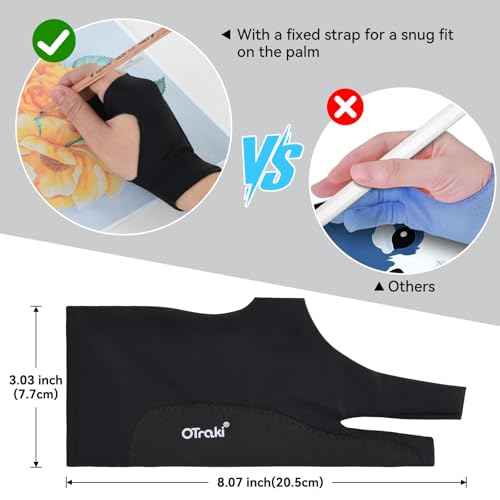 OTraki 4 Pack Drawing Glove Two-Finger Artist Glove for Tablet iPad Sketching Graphic Painting Smudge Guard for Left and Right Hand Black M 3.03x8.07 inch