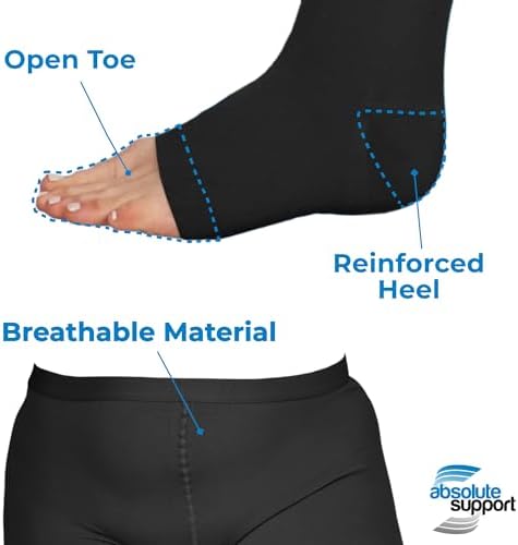 ABSOLUTE SUPPORT Opaque Compression Pantyhose for Women 20-30mmHg - Womens High Waist Compression Tights with Open Toe for Telangiectasias, Saphenous Vein, Superficial Thrombophlebitis - Black, Medium