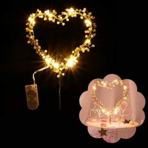 Wedding Cake Toppers Heart Pearl Cake Topper Gold Light Heart Cake Decoration for Birthday Wedding Engagement Anniversary Cake Decor
