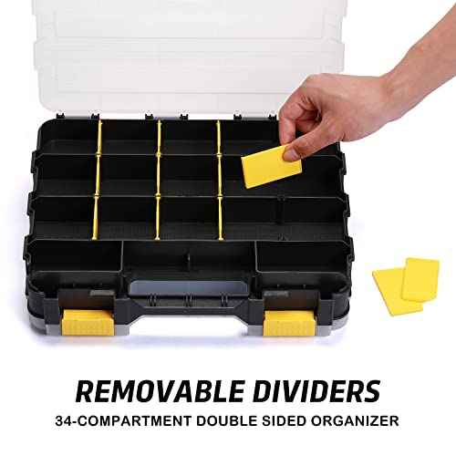 AIRTOON 2PCS Double Side Tool Organizer with Impact Resistant Polymer, Hardware Box Storage, Excellent for Screws,Nuts,Small Parts, 34-Compartment