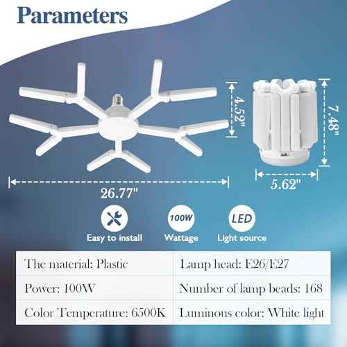 2 Pack Garage Light Super Bright 6500K LED Ceiling Lamp Deformable Screw in E26/E27 Shop Light for Workshop Basement Attic Warehouse