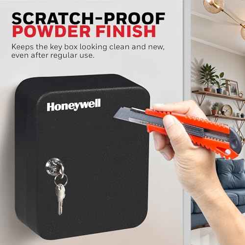 Honeywell Safes & Door Locks - 24 Hooks Small Key Box for Office - Durable Metal Key Lock Box Keeps your Keys Safe - Scratch Resistant Key Holder Box Comes with 2 Entry Keys - 0.07 CU - Black - 6105