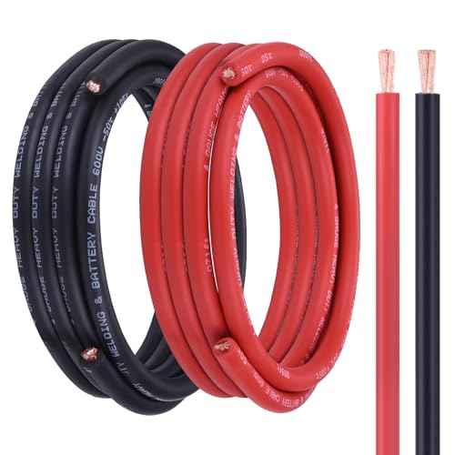 4 Gauge Battery Cable, 15FT Red + 15FT Black 4 AWG Welding Cable, Stranded Oxygen-Free Copper Wire for Automotive, Battery, Solar, Marine and Generator
