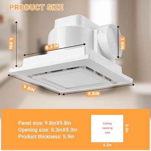 Bathroom Exhaust Fan with Light, 120 CFM Quiet Ventilation Fan with 6200K 12W LED Light 1.0 Sones Low Noise, 4 Inch Duct Quiet Square Ceiling Mount Vent Fan for Shower, Bathroom, Office, Home