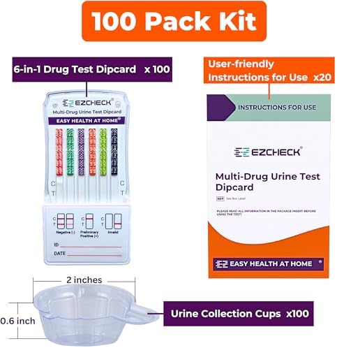 [100 Pack] EZCHECK® 6-Panel Drug Test - at-Home Rapid Urine Screening Kit for 6 Most Used Drugs: (THC-Marijuana, BZO-Benzos, MET-Meth, OPI/MOP-Opiates, AMP-Amphetamine, COC) - FSA/HSA Eligible