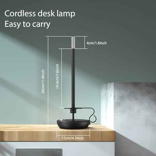 2 Pack Cordless LED Table Lamp, Battery Powered Stepless Dimmable Rechargeable Table Lamp for Dinner/Dining/Bedroom/Bar/Camping(Black)