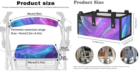 LedBack Blue Purple Walker Accessories 3 Piece Set Rollator Walker Seat and Backrest Covers, Walker Storage Bags Lightweight Rollator Seat Cushion Covers and Organizer Bag