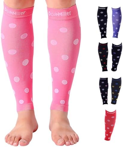 Doc Miller Calf Compression Sleeve – Footless Socks for Women & Men, 20-30mmHg, Shin Splint & Leg Cramp Support, Varicose Veins, Knee High, 1 Pair, Polka Dot