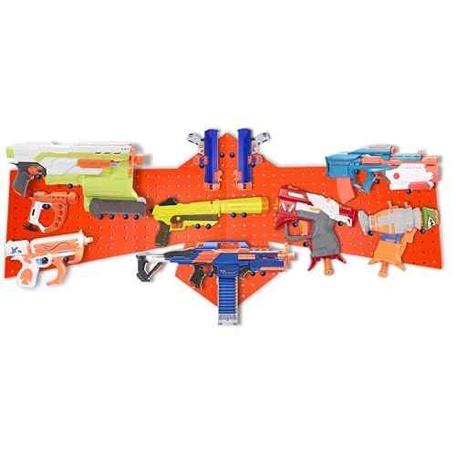 Skywin Wooden Pegboard for Nerf Gun Storage, Nerf Gun Wall Mount Eagle Shape, Compatible with All Blasters, Rack for Wall Organization (Orange)