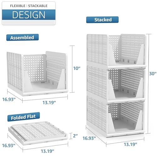 Sorbus Shelf Organizer - Closet Shelf Organizer for Clothes, Closet, Bathroom, Kitchen, Garage - Plastic Stackable Shelf Organizer Baskets - Open Front Design Under Shelf Organizer