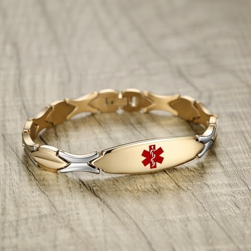 LinnaLove 7 1/2 inch Medical Alert Bracelets for women Stainless Steel Fashion Medical Bracelets Personalized Engraving