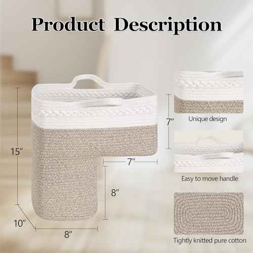 Woven Stair Basket, Stair Baskets for Wooden Stairs, Carpeted Stairs Storage Basket with Handles, Staircase Baskets for Toys, Books, Brown, 15¡± L x 10¡± W x 15¡± H