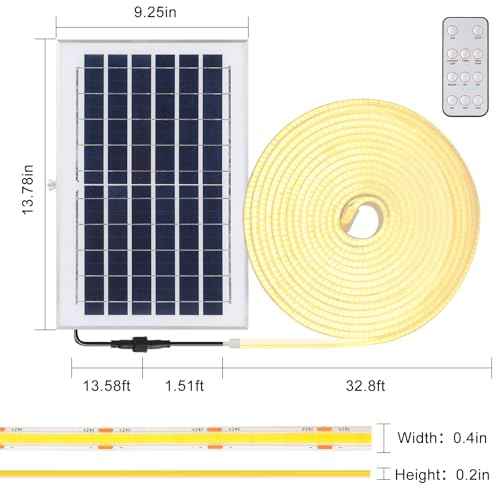 Outdoor solar light strip, LED light strip solar 6000mAh 32.8 FT 3200 LED, solar light strip from dusk to dawn, with remote automatic on/off function, gardens, balconies, swimming pools (warm light)