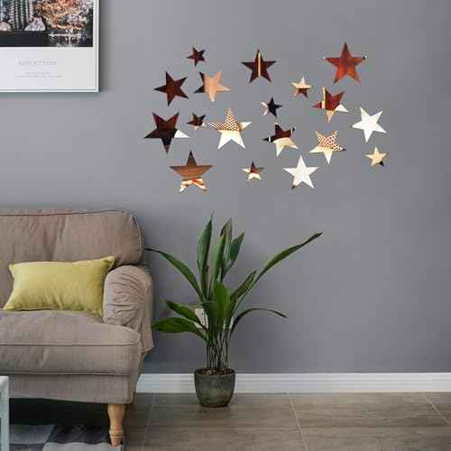 80 Pcs Silver Stars Acrylic Mirror Wall Stickers with Adhesive Art Decal Satin Paper Baby Kids Bedroom Home DIY Decor Removable Stickers